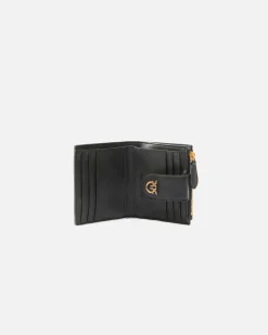 Portafoglio piccolo nero Pinko in pelle liscia con chiusura a listino e logo Love Birds dorata