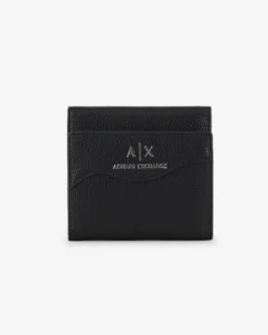 Portafoglio trifold nero piccolo a libro in similpelle effetto martellata con scritta logo