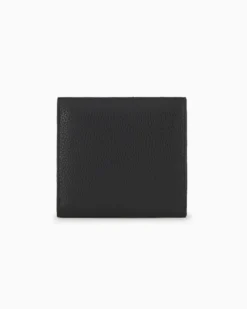Portafoglio trifold nero piccolo a libro in similpelle effetto martellata con scritta logo