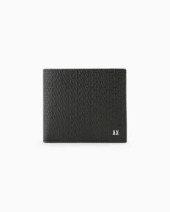 Portamonete Armani Exchange nero in pelle lavorata a logo AX all over