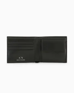 Portamonete Armani Exchange nero in pelle lavorata a logo AX all over