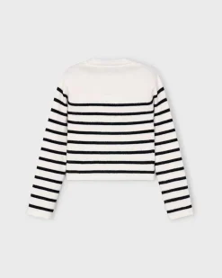 Pullover Mayoral tricot in misto viscosa color avorio a righe nere e maniche lunghe