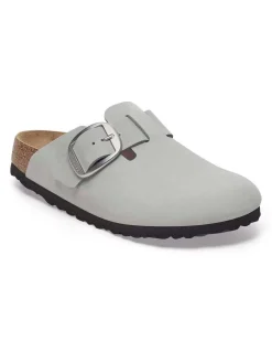 Sabot Birkenstock Big Buckle color salvia in pelle nabuk con fibbia in metallo