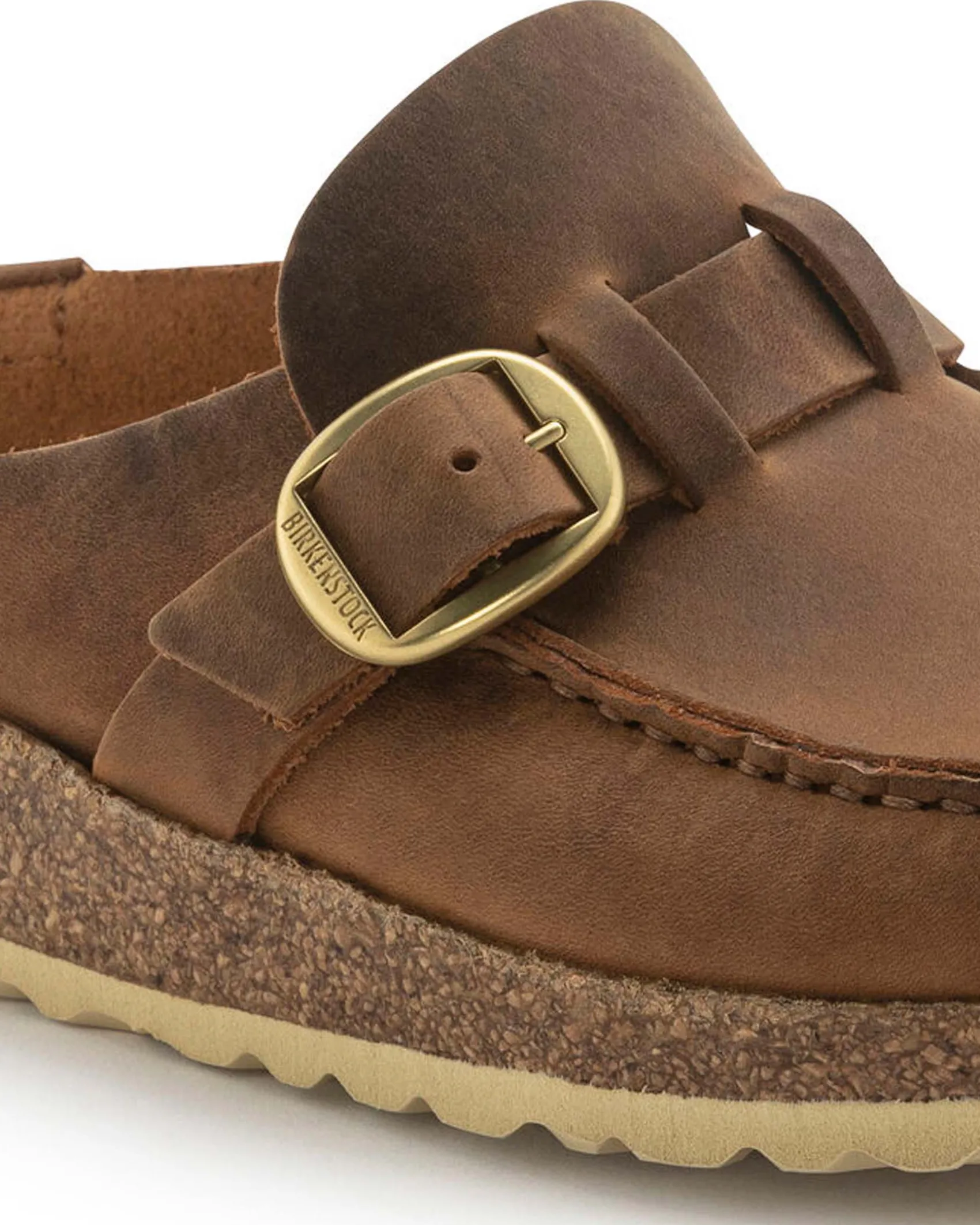 Sabot color cognac in nabuk stile mocassino con fibbia in metallo laterale