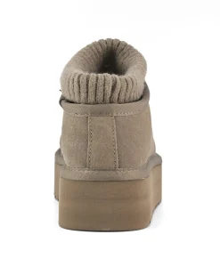Sabot color taupe in pelle scamosciata con calzino incorporato in tessuto a coste