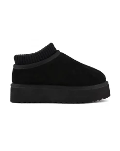 Sabot nero in pelle scamosciata con calzino incorporato in tessuto a coste
