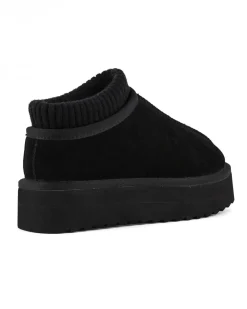 Sabot nero in pelle scamosciata con calzino incorporato in tessuto a coste