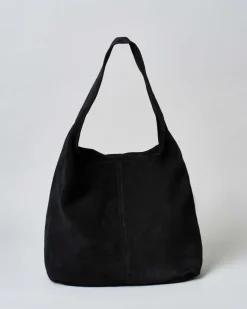 Sacca nera Hlo! in suede con cucitura verticale a vista