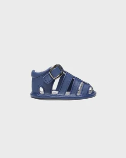 Sandali con listini incrociati blu in similpelle con fibbia 12-19