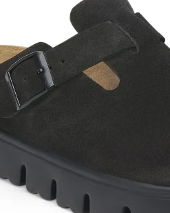 Sandalo Boston Chunky nero in pelle scamosciata con plateau a scanalature