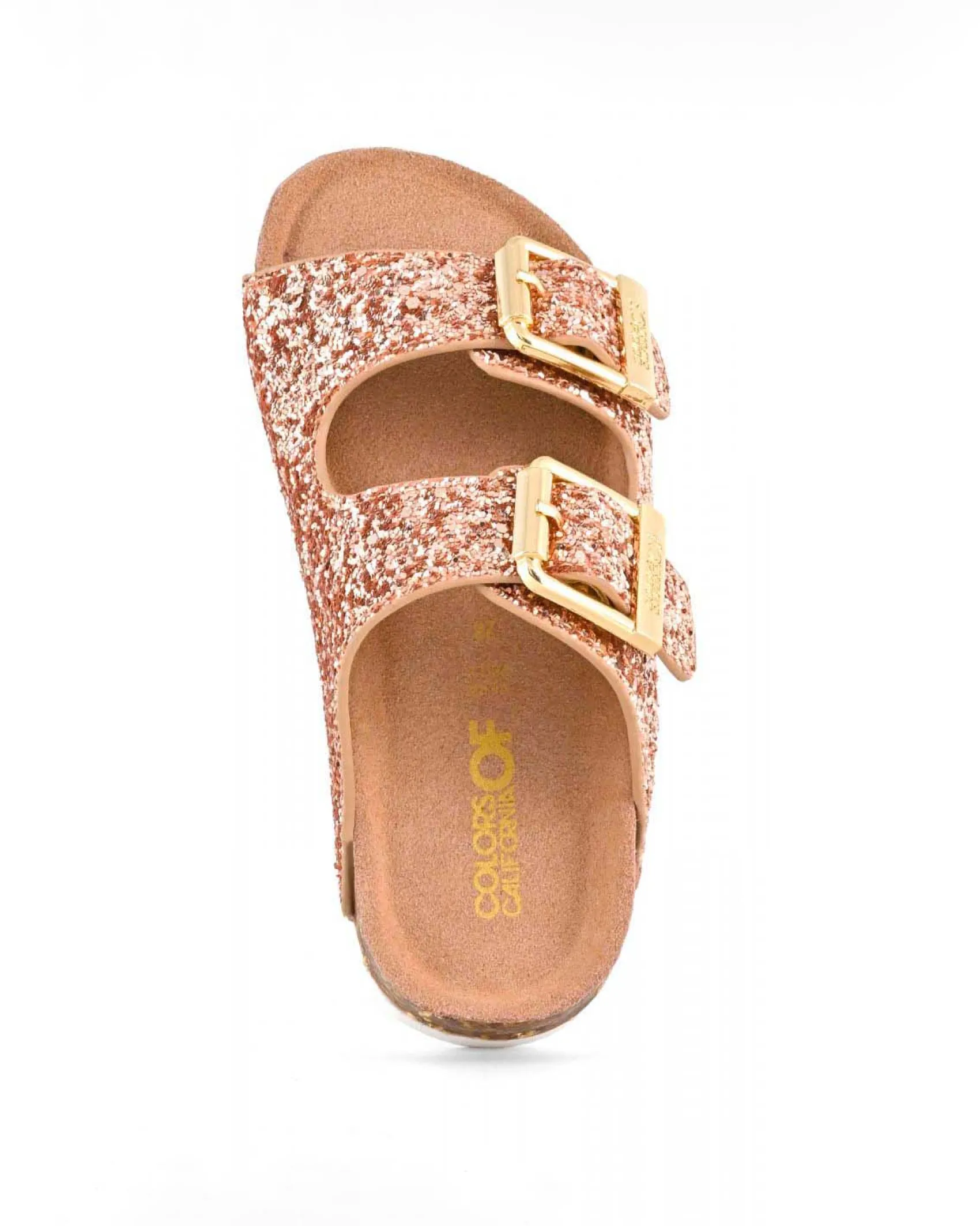 Sandalo Colors of California glitterato rosa con fibbie color oro