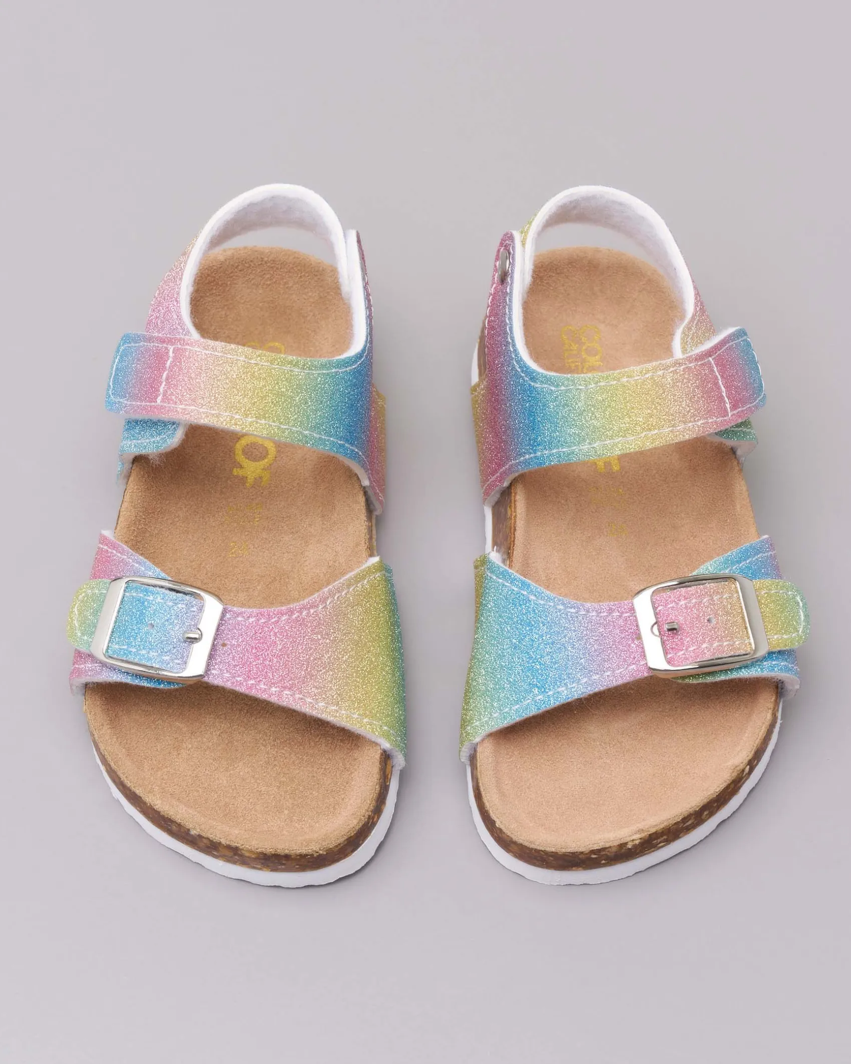 Sandalo multicolor glitterato con fibbia e cinturino a strappo