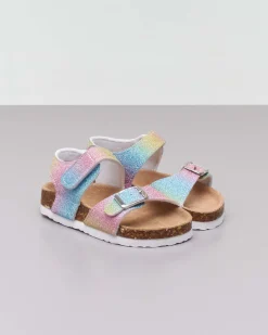 Sandalo multicolor glitterato con fibbia e cinturino a strappo