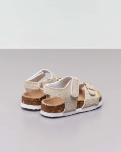 Sandalo oro glitterato con fibbia e cinturino a strappo