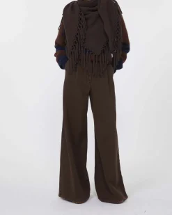 Scialle marrone Weekend Max Mara in lana con frange applicate al fondo