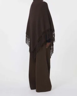 Scialle marrone Weekend Max Mara in lana con frange applicate al fondo