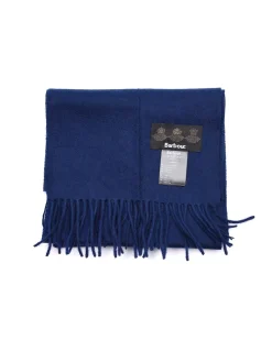 Sciarpa Babrour blu indaco in pura lana con frange