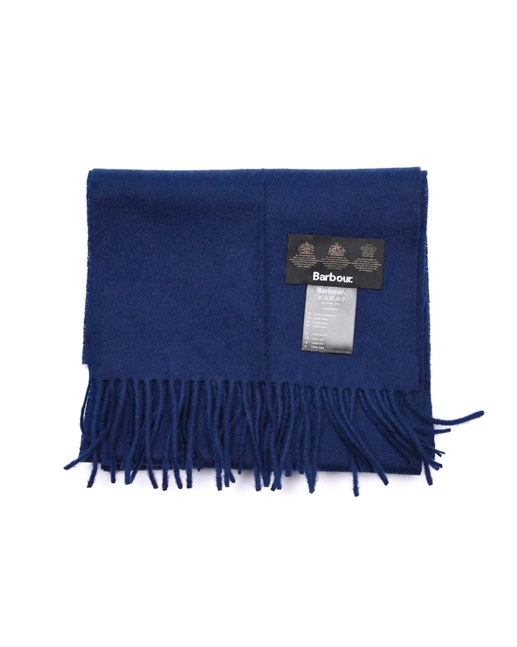 Sciarpa Babrour blu indaco in pura lana con frange