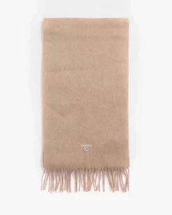 Sciarpa Barbour cammello in pura lana con frange
