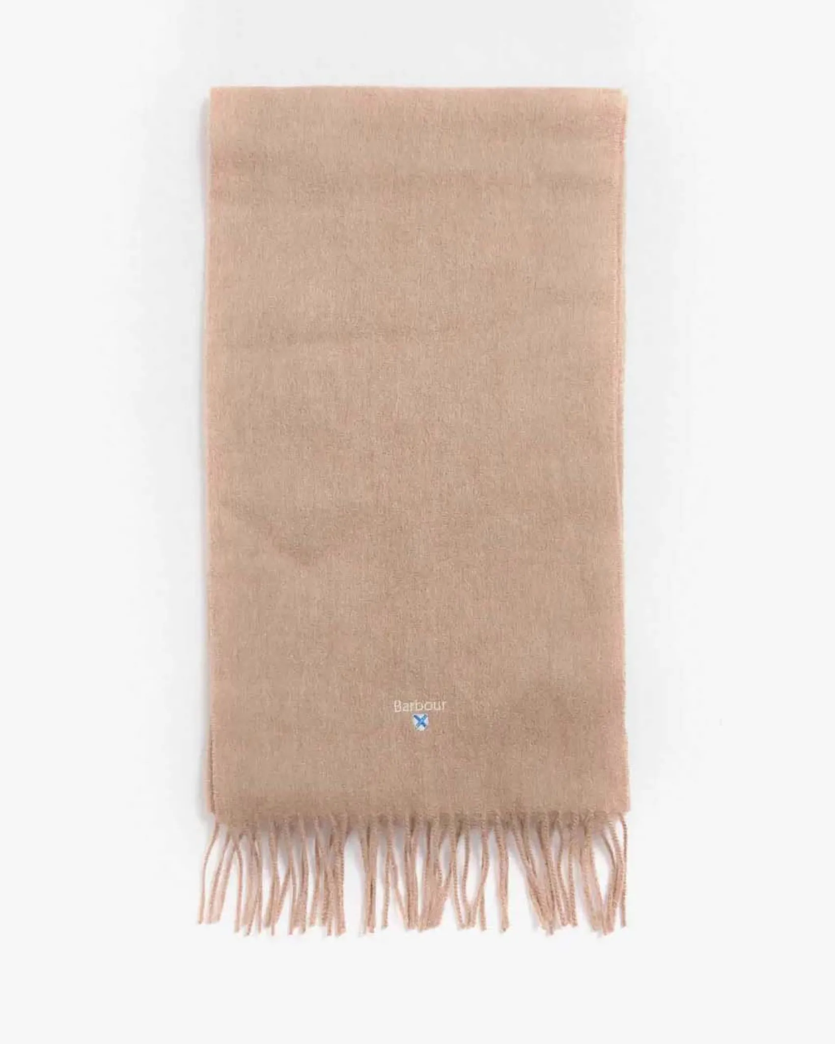 Sciarpa Barbour cammello in pura lana con frange