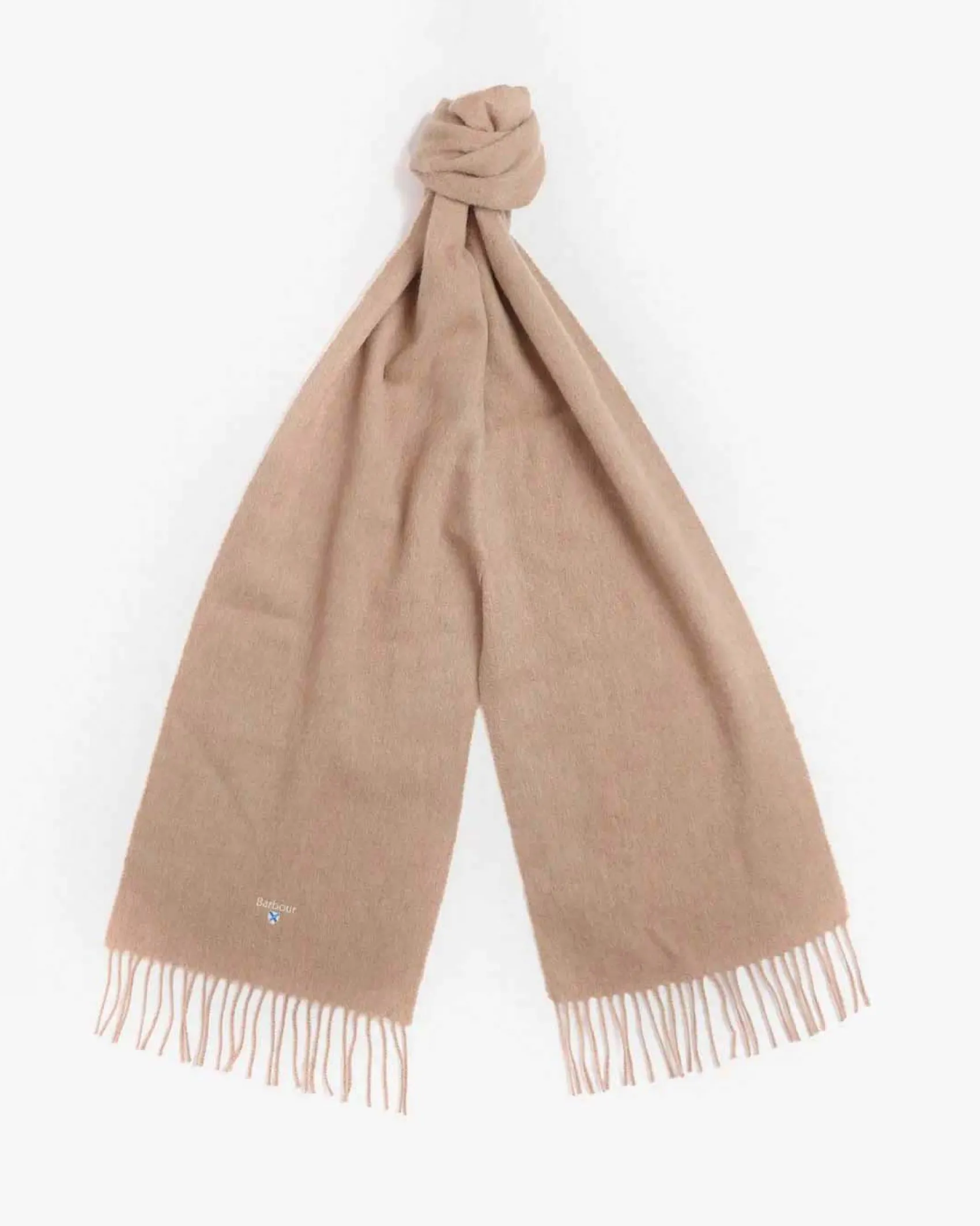 Sciarpa Barbour cammello in pura lana con frange