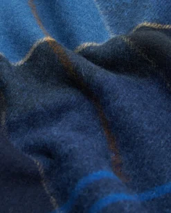 Sciarpa Barbour check blu indaco e ruggine in pura lana