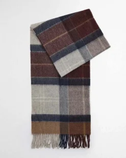 Sciarpa Barbour check grigio blu e marrone in pura lana