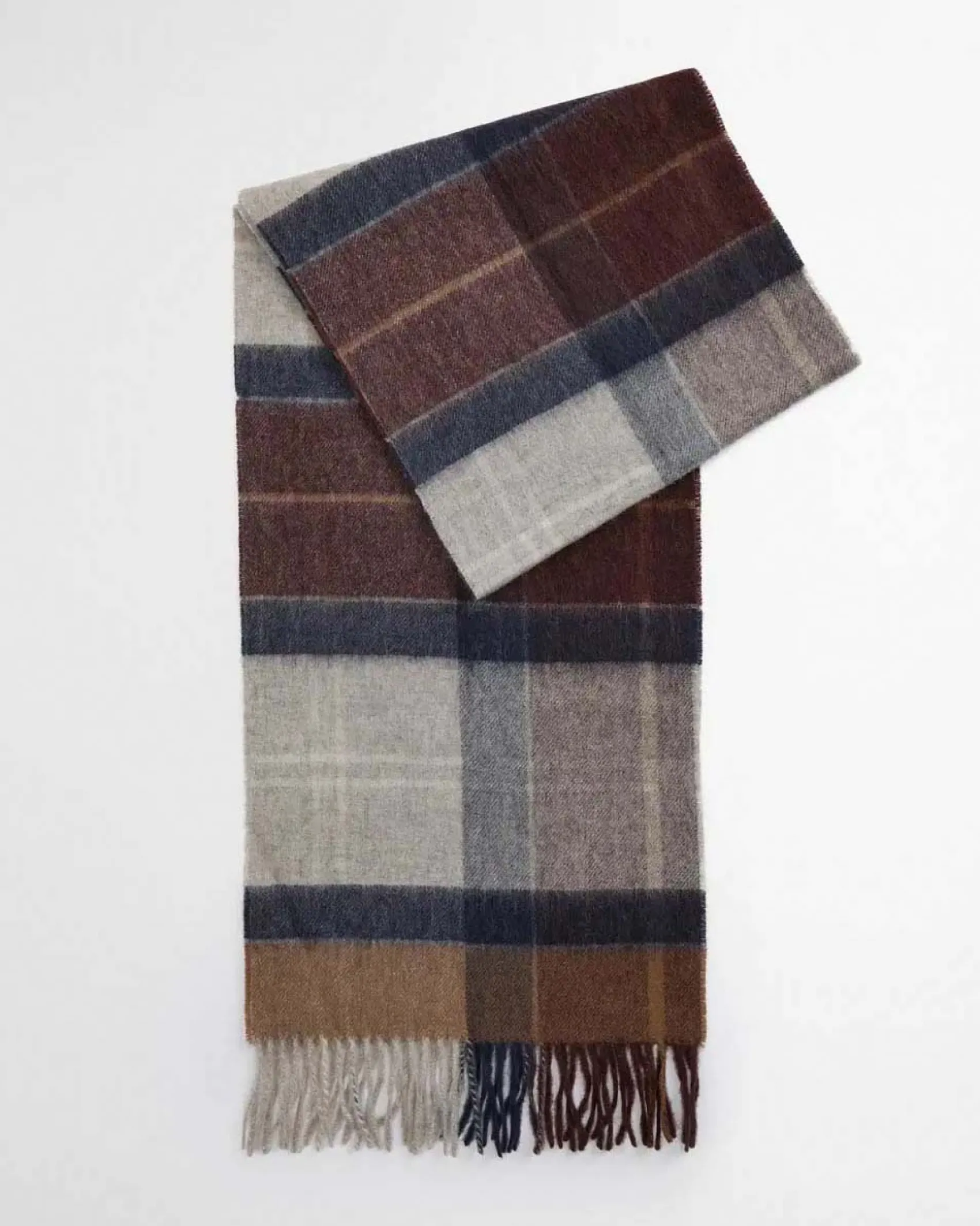 Sciarpa Barbour check grigio blu e marrone in pura lana