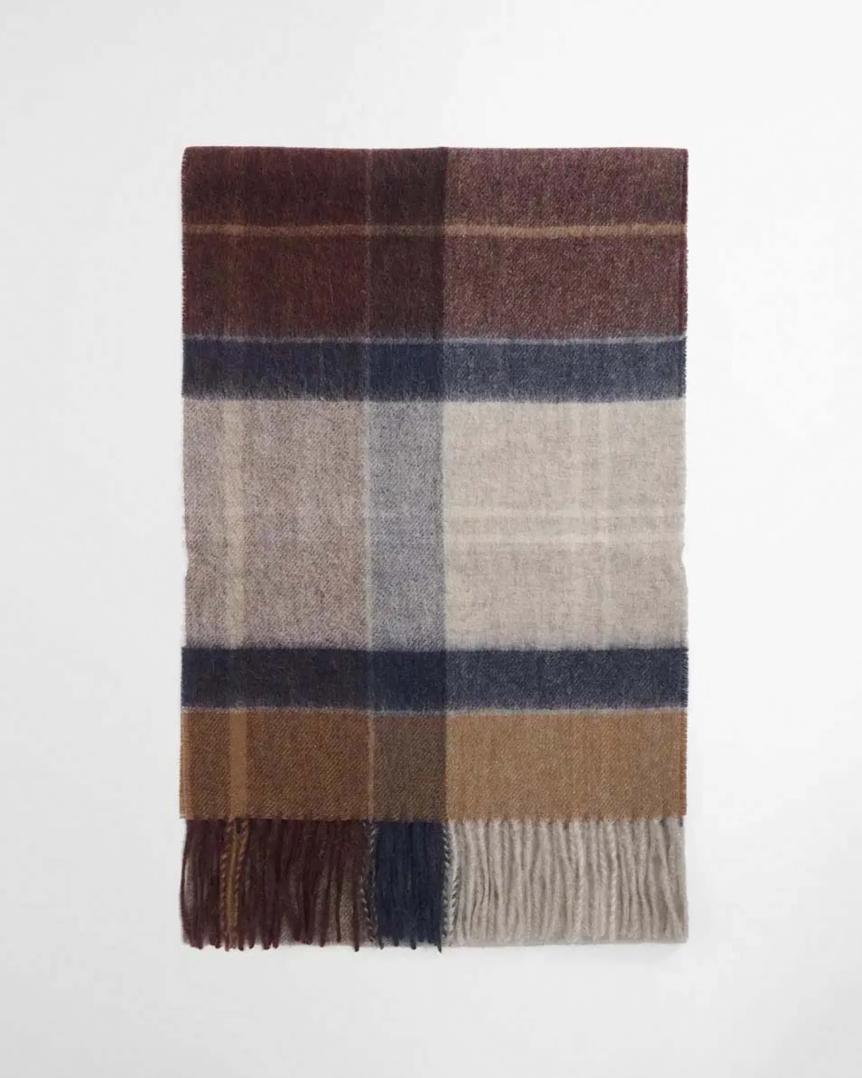 Sciarpa Barbour check grigio blu e marrone in pura lana