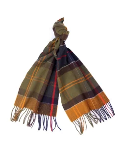 Sciarpa Barbour check verde militare blu e giallo in pura lana