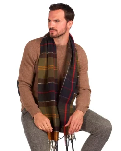 Sciarpa Barbour check verde militare blu e giallo in pura lana
