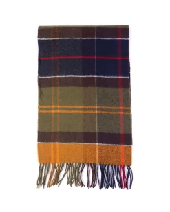 Sciarpa Barbour check verde militare blu e giallo in pura lana