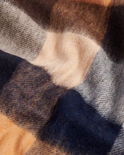 Sciarpa Barbour in fantasia check cammello beige e blu in pura lana