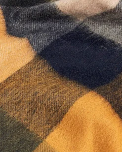 Sciarpa Barbour in fantasia check ocra blu e verde militare in pura lana