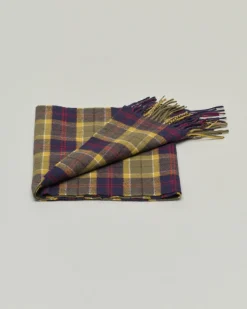 Sciarpa Barbour in tartan check verde militare e blu in pura lana