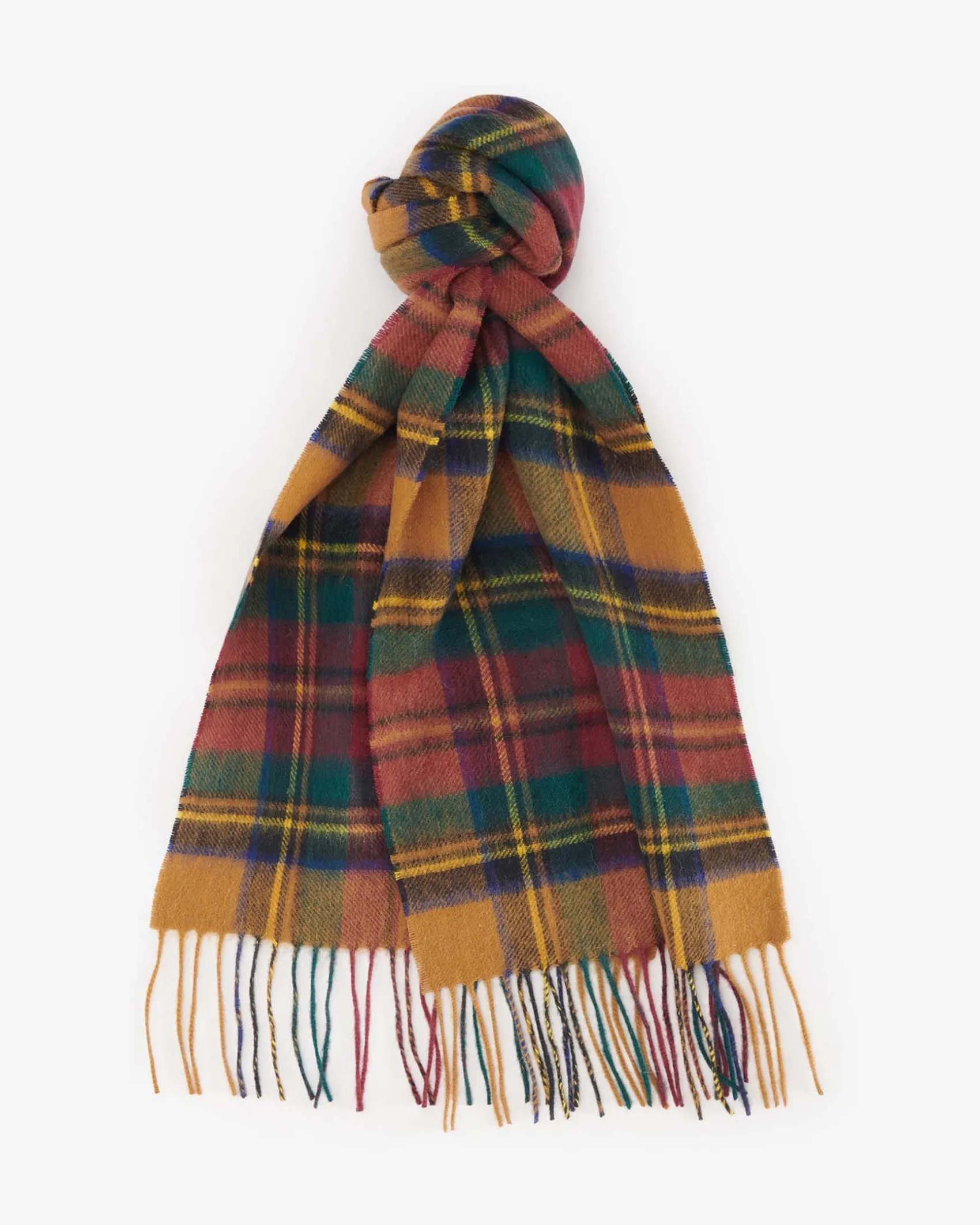 Sciarpa Barbour in tartan check coccio ocra e verde in misto lana e cachemire