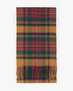 Sciarpa Barbour in tartan check coccio ocra e verde in misto lana e cachemire