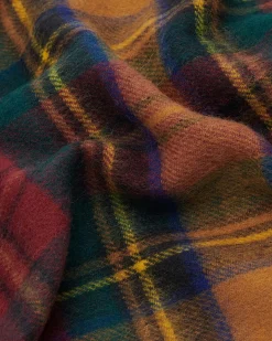 Sciarpa Barbour in tartan check coccio ocra e verde in misto lana e cachemire