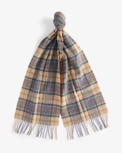 Sciarpa Barbour in tartan check beige e grigia in pura lana