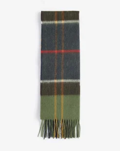 Sciarpa Barbour in tartan check verde blu e grigia in misto lana e cachemire