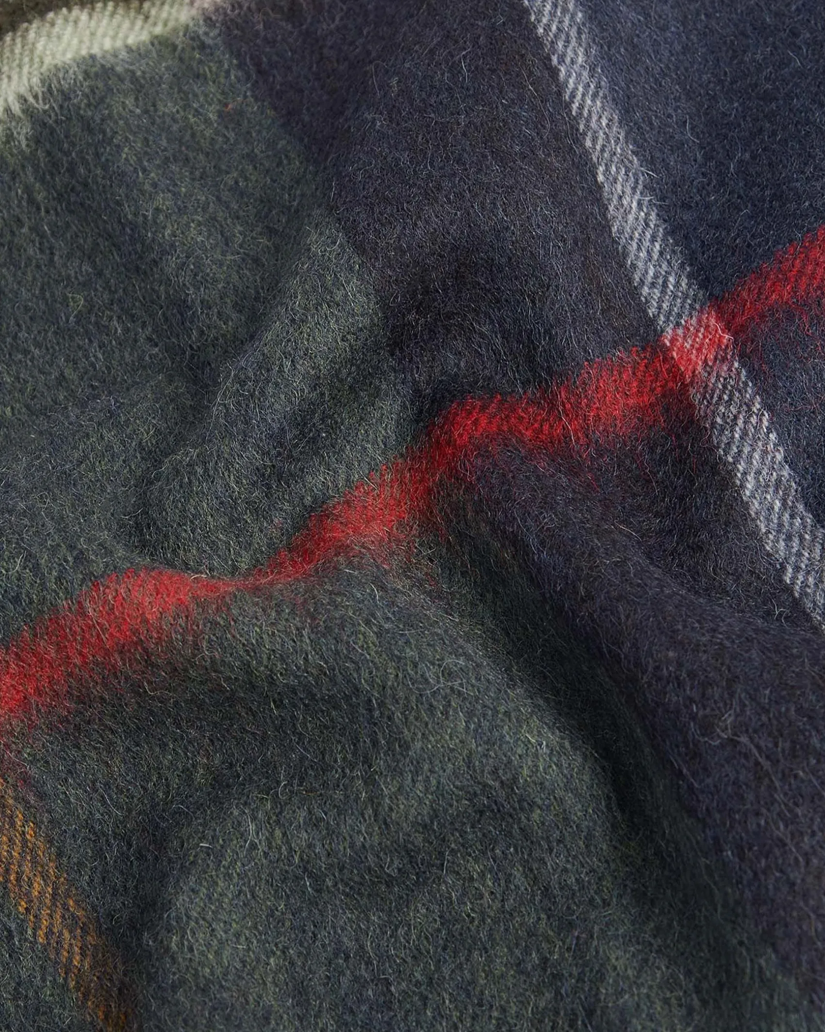 Sciarpa Barbour in tartan check verde blu e grigia in misto lana e cachemire