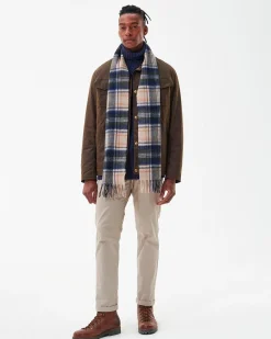 Sciarpa Barbour in tartan check beige verde e blu in misto lana e cachemire