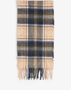 Sciarpa Barbour in tartan check beige verde e blu in misto lana e cachemire