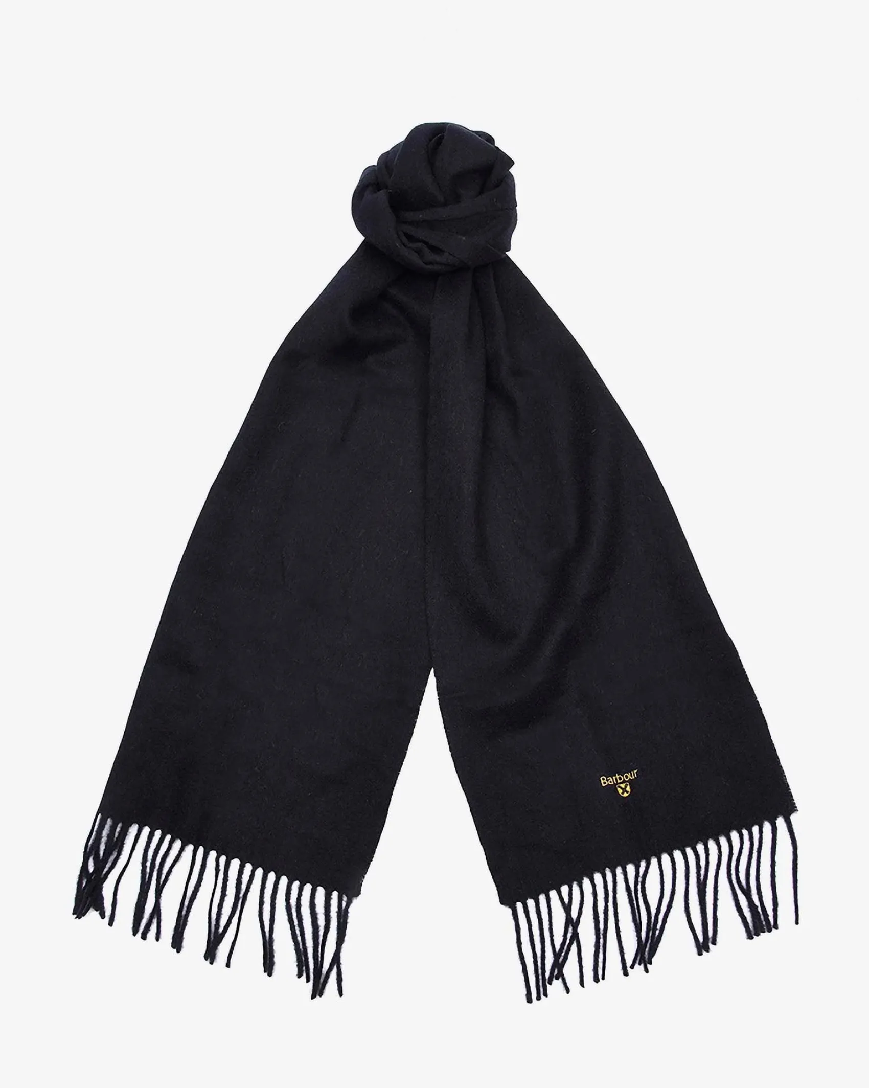 Sciarpa Barbour nera in pura lana con frange