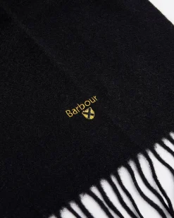 Sciarpa Barbour nera in pura lana con frange
