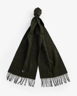 Sciarpa Barbour verde militare in pura lana con frange