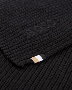 Sciarpa Boss nera in misto cotone e lana a costine