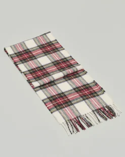 Sciarpa Bronte by Moon bianca e rossa tartan check in pura lana merinos