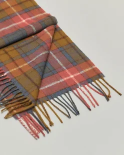 Sciarpa Bronte by Moon color coccio e indaco in pura lana merinos tartan check