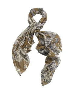 Sciarpa color khaki in misto cupro e modal a fantasia froreale beige